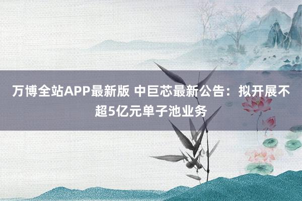 万博全站APP最新版 中巨芯最新公告：拟开展不超5亿元单子池业务