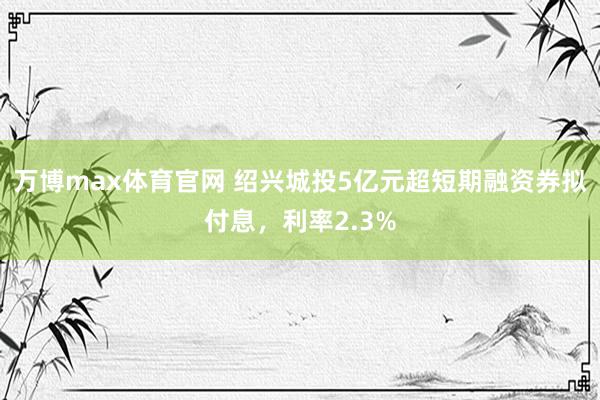 万博max体育官网 绍兴城投5亿元超短期融资券拟付息，利率2.3%